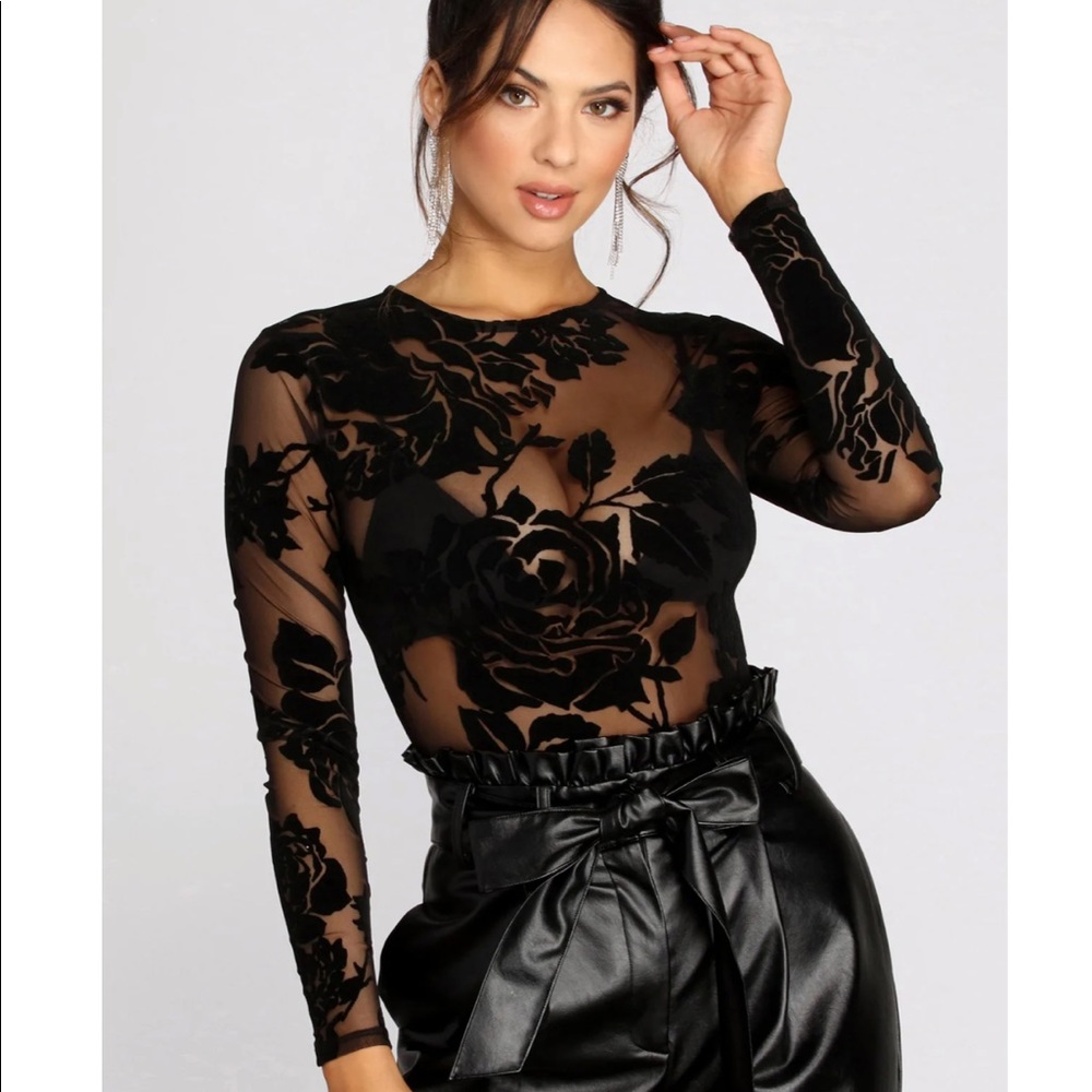 Flocked Mesh Floral Bodysuit